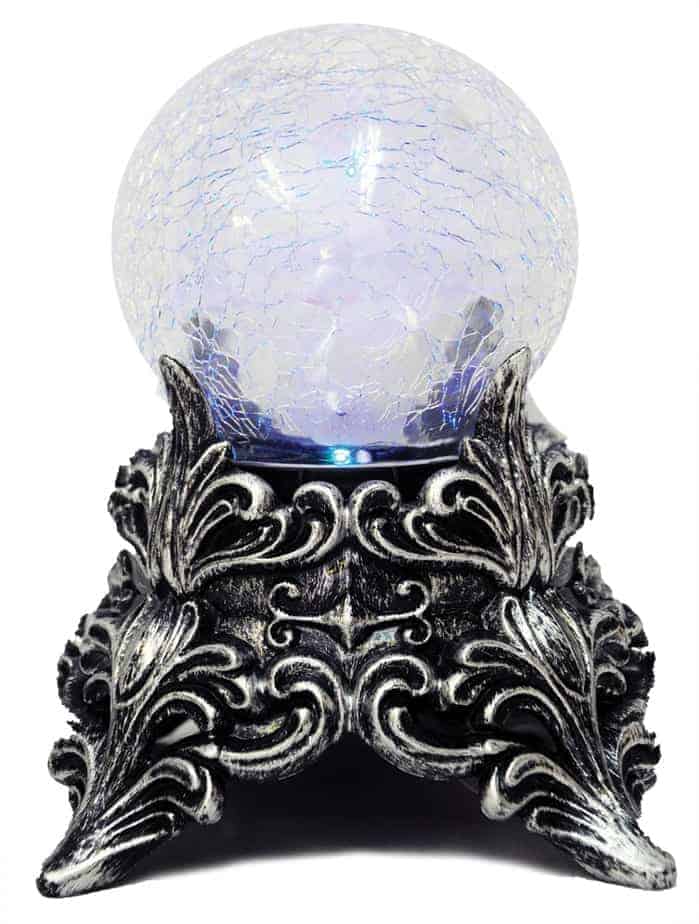 Crackle glass lavender crystal ball with aged silver decorative base
