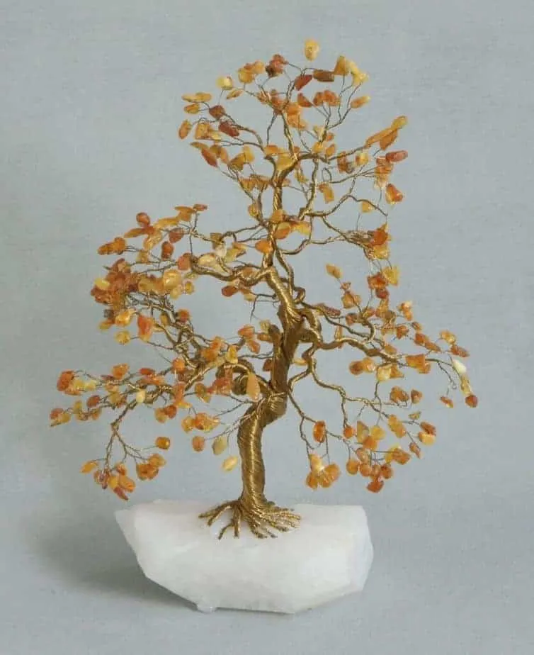 Exquisite Amber Gemstone Tree of Life, 14 Inches