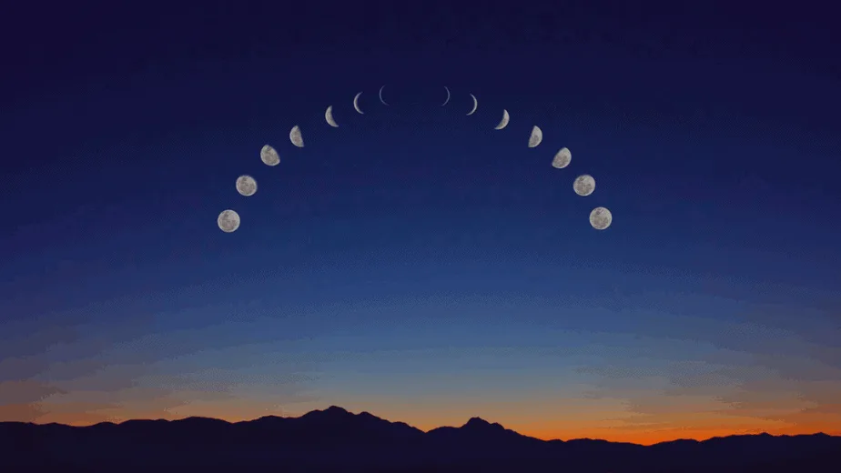 Decorative image of the moon phases in the night sky