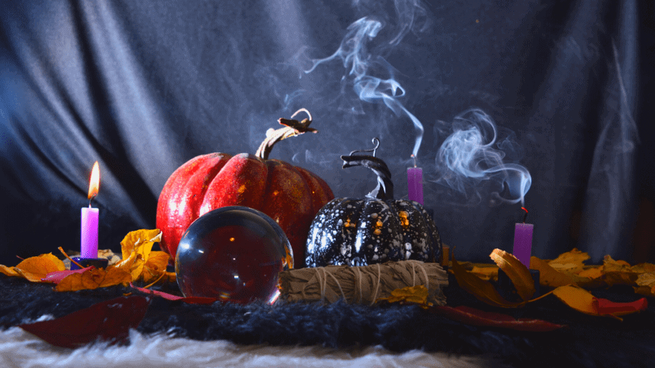 Decorative image of decorations for Samhain or witch's Halloween