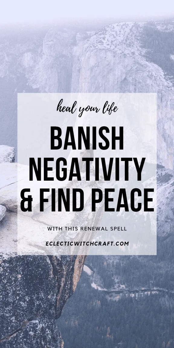 This is a simple witch spell that works to banish negativity and heal your life and emotions. Banish anxiety, depression, and find inner peace again with this renewal spell. This is easy witchcraft that anyone can do with just a few tools! Find your inner peace again after a break up, death in the family, or any other reason to mourn. Find peace of mind. Finding peace and love for yourself isn't easy, but it's a little bit easier with a spell and meditation like this. #witchcraft #peace #spell
