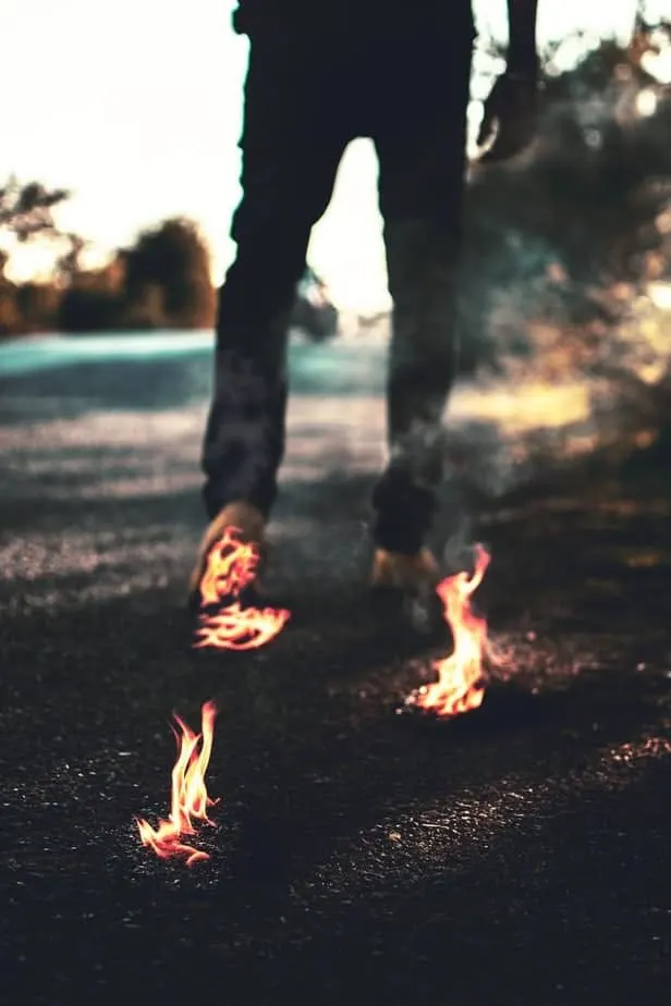 person walking on fire