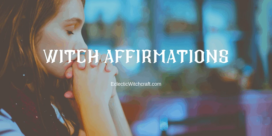 A woman in a prayer pose thinking of her daily affirmations to become a more powerful witch