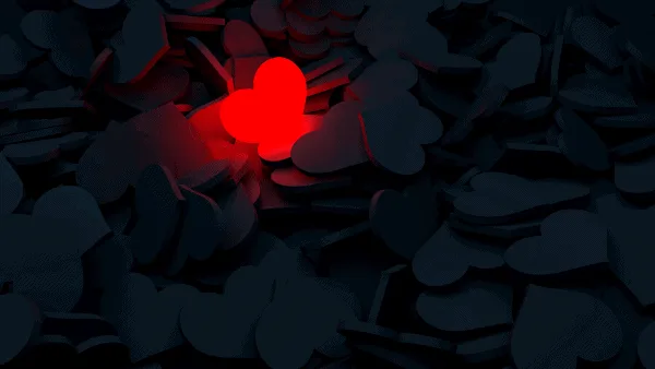 Decorative image of a red heart among black hearts