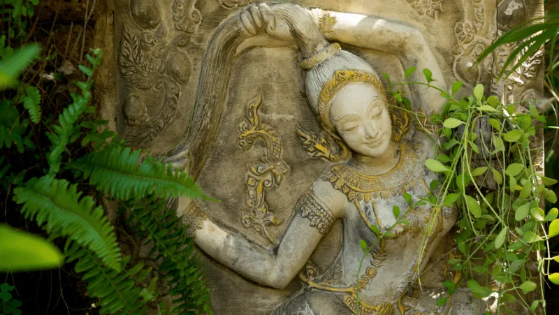 Decorative image of a goddess statue
