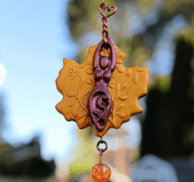 Autumn Gold Leaf Goddess Pendant with Rose Gold Chain