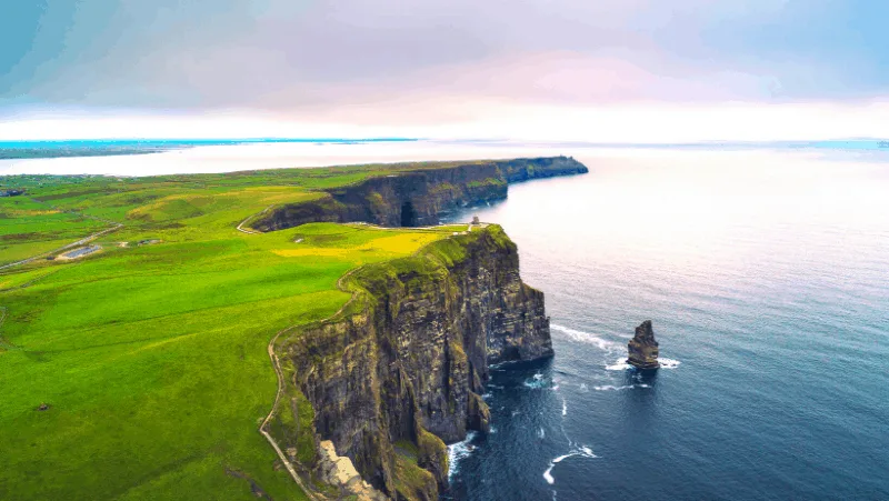 The Irish ocean and green grass