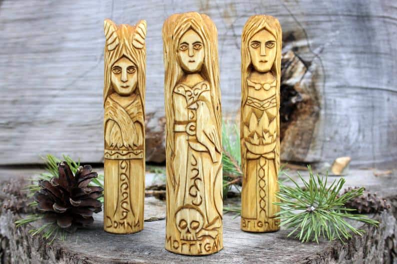 Morrigan, Brighid, and Domnu Celtic Goddess Statues
