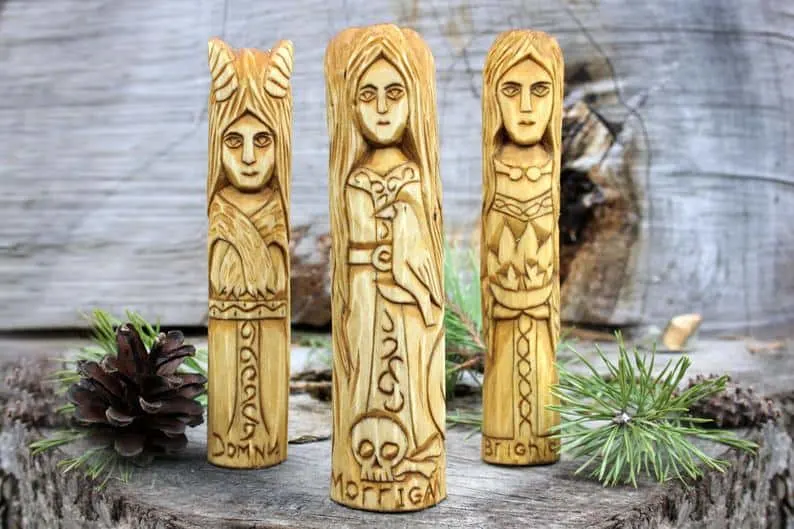 Morrigan, Brighid, and Domnu Celtic Goddess Statues