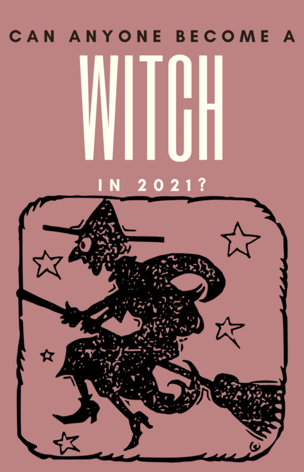 Can anyone become a witch in 2021? A woodcut of a witch with stars around her as she flies on her broom.