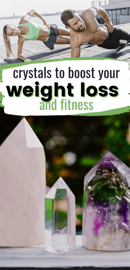Crystals to boost your weight loss and fitness. Crystals for weight loss. Rose quartz, clear quartz, amethyst. People working out.