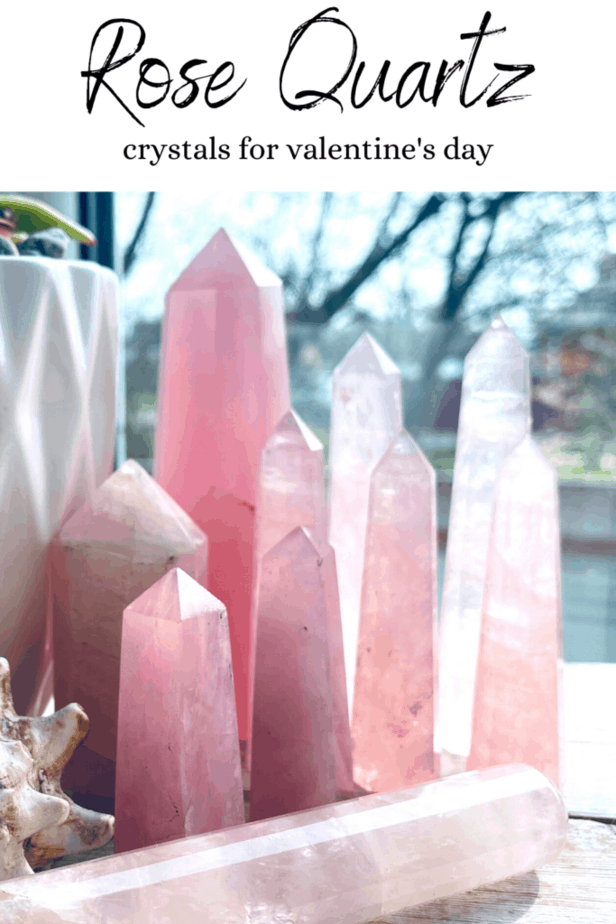 Rose quartz crystals for love and romance on valentine's day.
