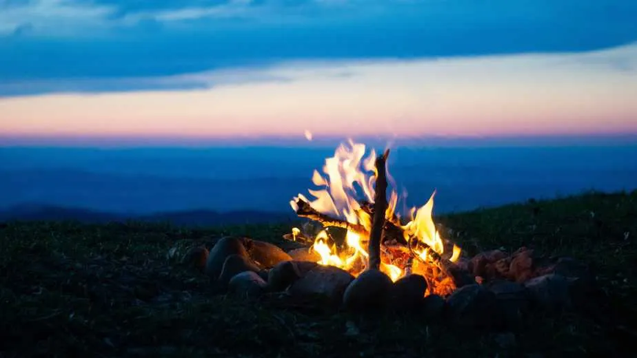 Fireplace in the evening. In the swiss mountains