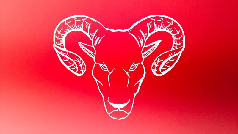 An Aries ram head on a red gradient