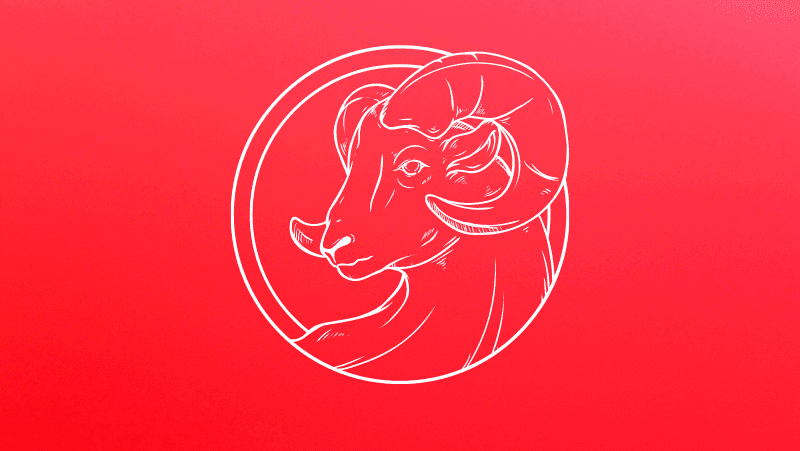 An Aries Sun ram head on a red gradient