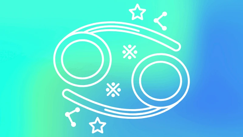Cancer sun astrological symbol on a cyan gradient background