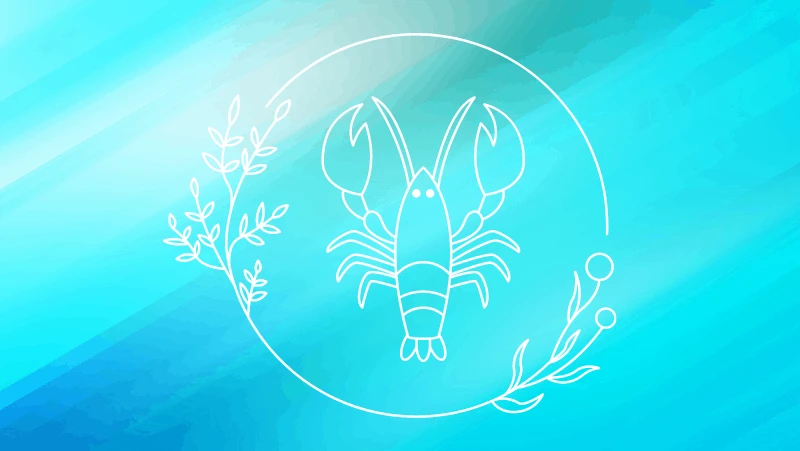 Lobster cancer sign on a cyan gradient background