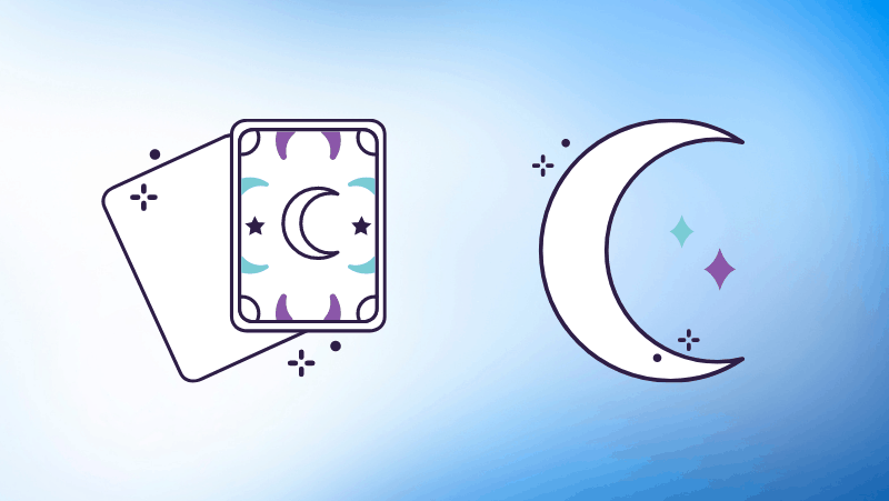 Tarot cards and crescent moon