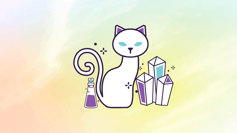 Cat with crystal and love potion