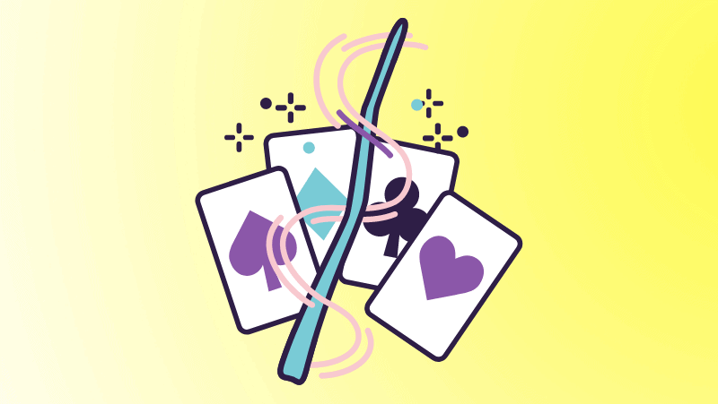 Playing cards and magic wand