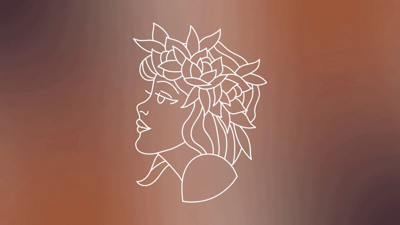 Virgo Greek myth woman on a brown gradient background