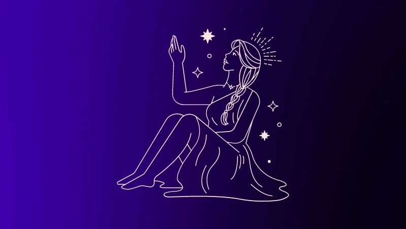 Pagan goddess sitting looking to the stars