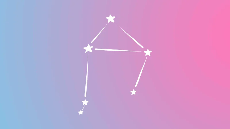 Libra constellation on a pink and blue gradient for Libra sun in the natal chart