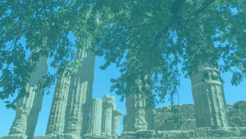 Greek pillars on blue