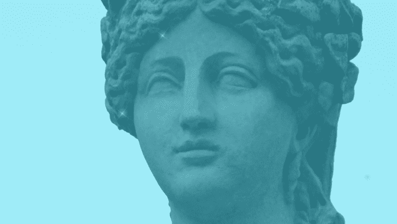 Statue of Hera on blue