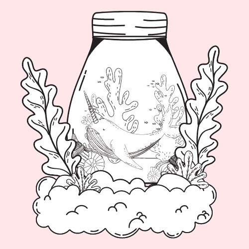 Magic jar with narwhal and herbs