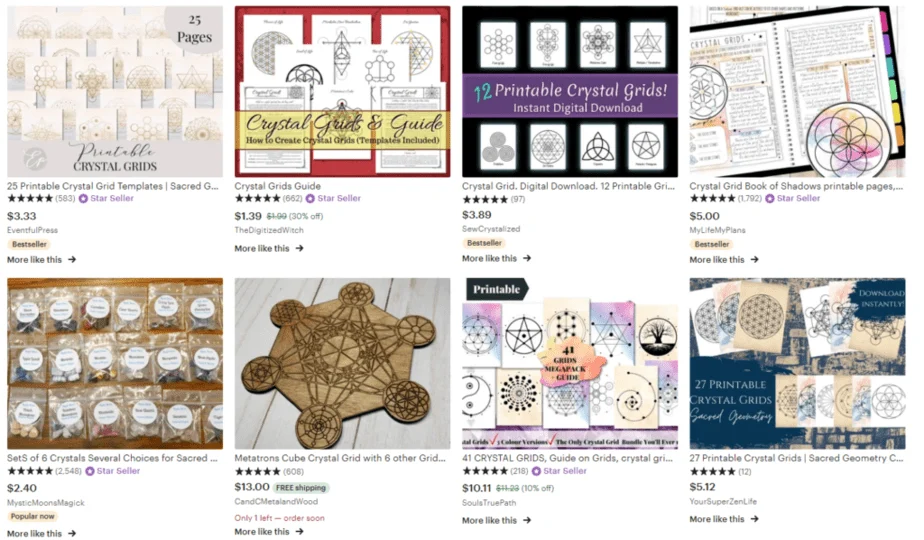 Crystal grids on Etsy
