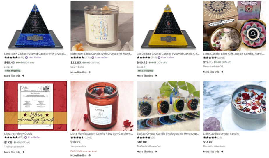 Libra gift candles on Etsy