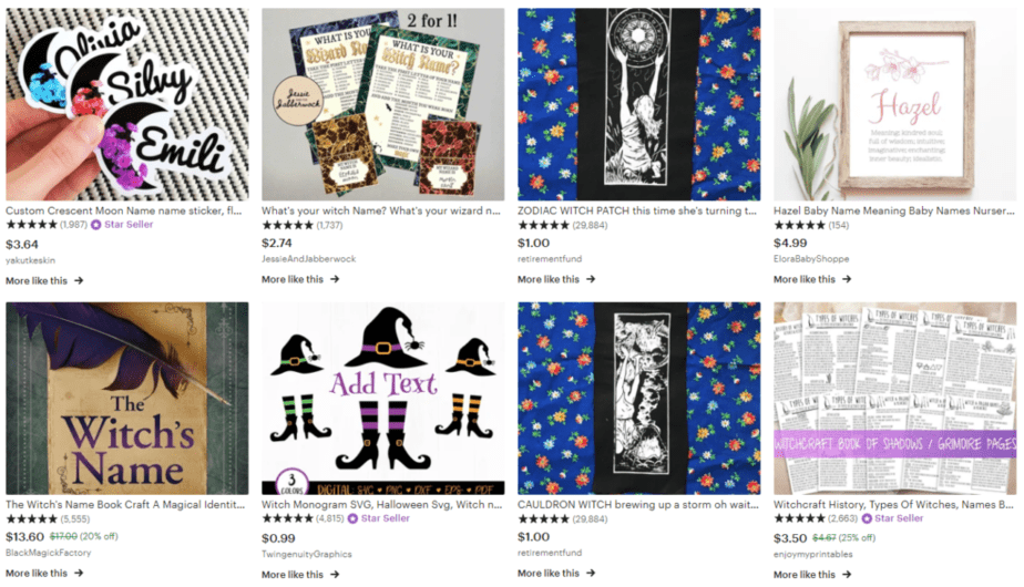 Witchy gifts on Etsy