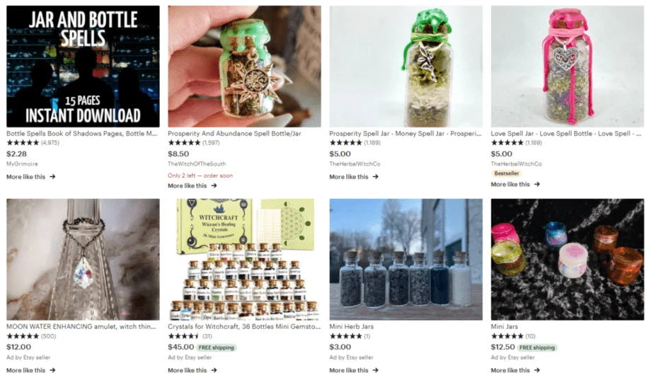Witch jars on Etsy