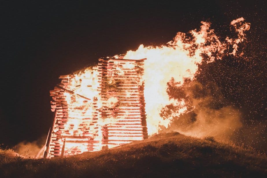 It is an Austrian tradition to celebrate the summer solstice with lighting bonfires in the mountains. This fire was lit on the mountain Kitzbueheler Horn.