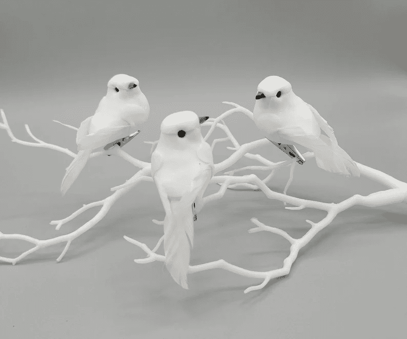 Set of 6 White Feather Dove Bird Ornaments