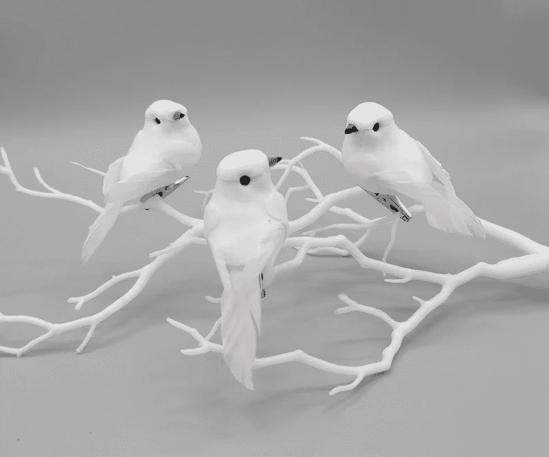 Set of 6 White Feather Dove Bird Ornaments