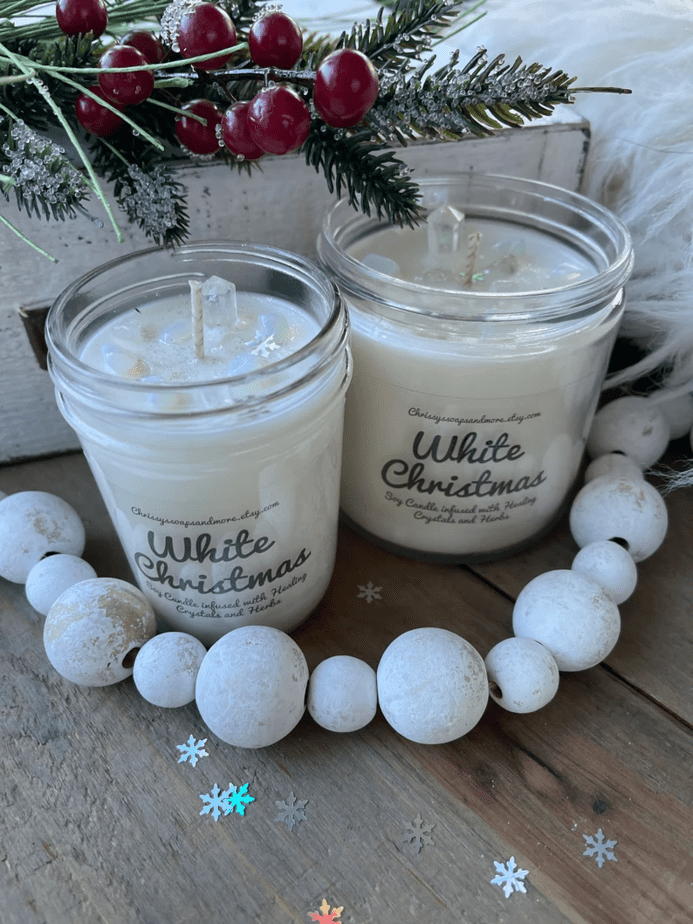 White Christmas Crystal Yule Candle