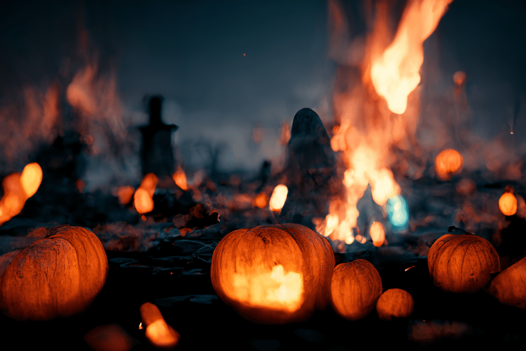 Halloween Samhain pumpkins cauldrons bonfires fire bowls