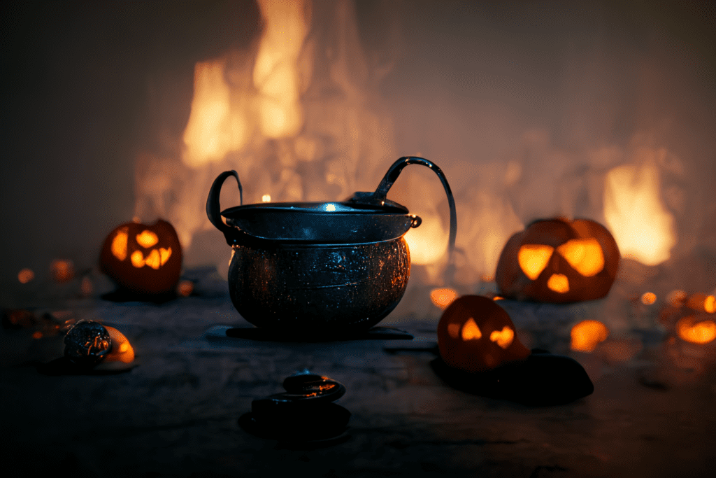 Halloween Samhain pumpkins cauldrons bonfires fire bowls