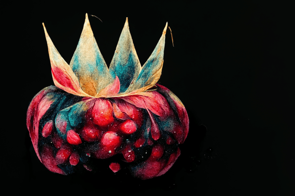 watercolor persephone in hades with pomegranates, renaissance painting, black paper background