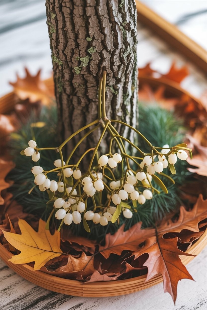 Mistletoe stays green through winter while growing as a parasite on host trees, appearing to float in bare branches without soil contact. This visible disconnection from earth made it seem magical to people observing it before modern botany explained how parasitic plants extract nutrients from host tissue.