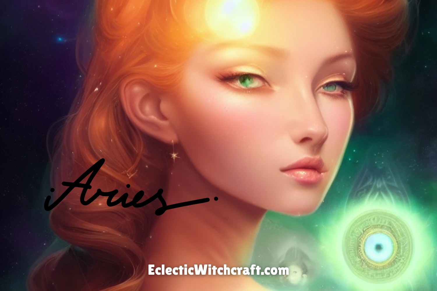 Venus In Aries. Beautiful woman illustration space background.