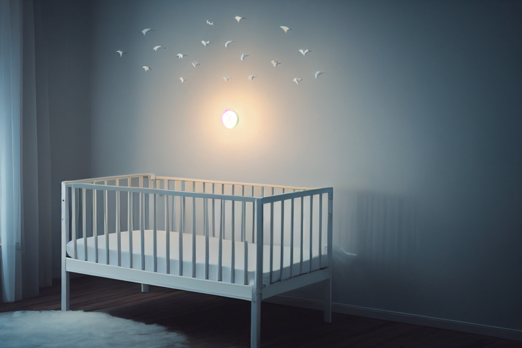 Ghostly baby's nursery, ghost hovering over an ikea baby crib