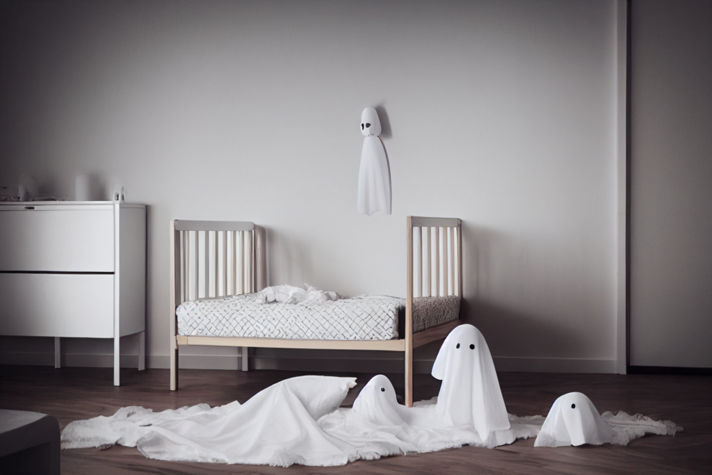 ghost hovering over an ikea baby crib