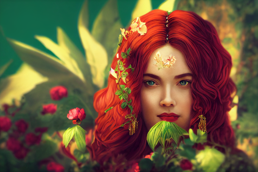 The empress and your committed relationship. Midjourney prompt: regal empress, beautiful woman on a throne full body from afar, red hair, green eyes, peaceful smile, pregnant, surrounded by fertility, cornucopia, greenery, lush plants, house plants, cats, pomegranates, beautiful chromatic colors