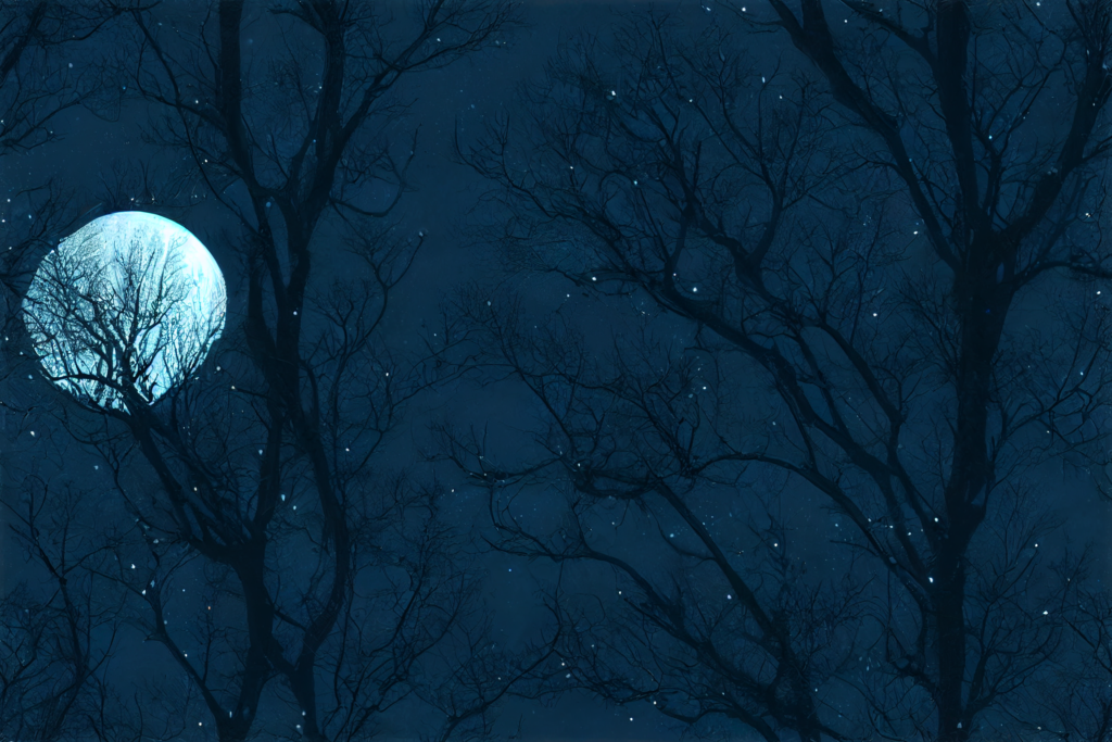 winter moon above the tree's canopy