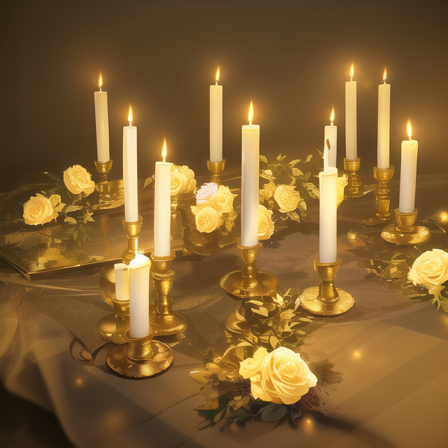 Yellow candles and gold roses