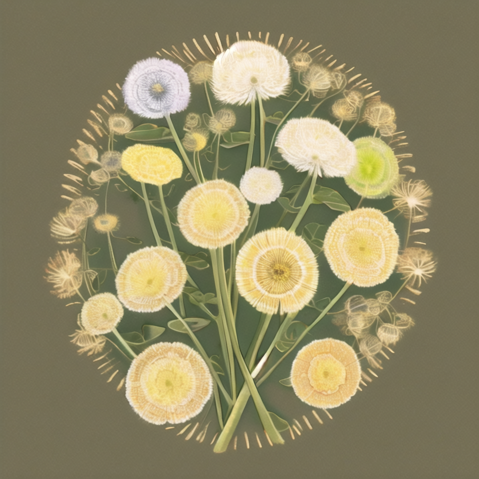 Dandelion botanical illustration, rustic aesthetic, cottagecore