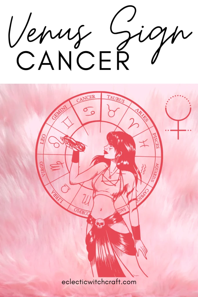 Aphrodite illustration. Venus astrological symbol. Pink soft background. Venus sign astro observations. Venus signs in astrology. Cancer.